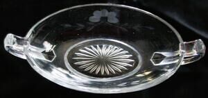 Mid-Century Clear Glass Berry Condiment Bowl Sunburst Floral Design Handled